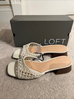 LOFT Cream Woven Slide Mules with Stacked Heel